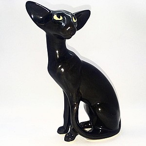 Фарфоровая статуэтка кошка Ориентальная сидящая черная