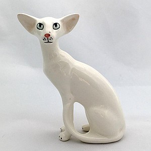 Фарфоровая статуэтка кошка Ориентальная сидящая белая